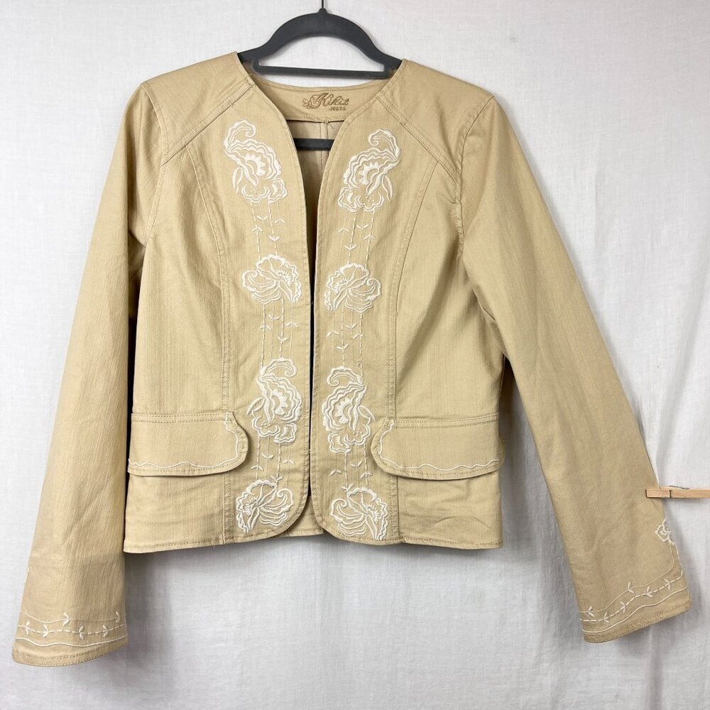 Kikit Jeans Embroidered Jacket Womens M Neutral Bohemian Western Professional